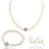 Collier Bracelet et Boucles d'Oreilles Motif Perles Fantaisies et Strass - Blanc 