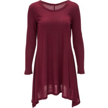 [17% OFF] 2021 Long Sleeve Handkerchief Tee Shirt Dress In WINE RED ...