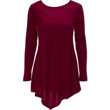 [17% OFF] 2024 Long Sleeve Asymmetric T-shirt Skater Dress In WINE RED ...