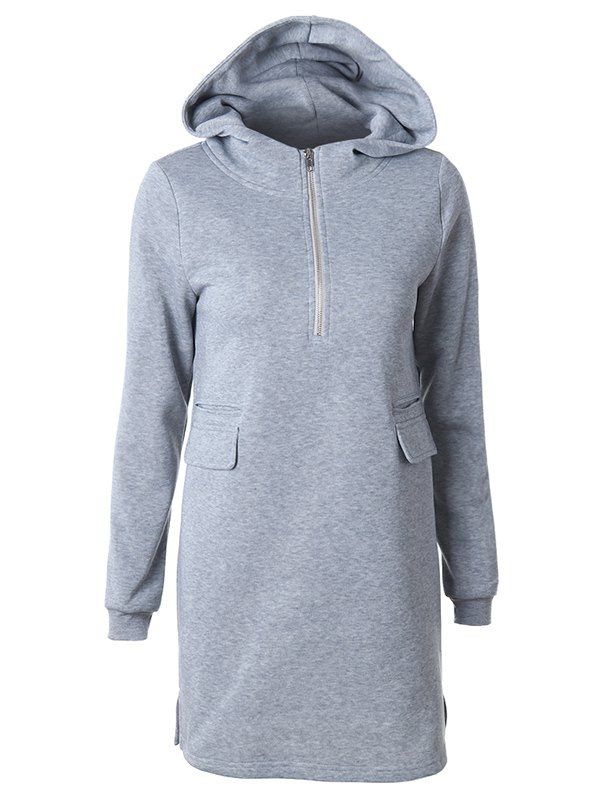 

Casual Long Sleeve Zipper Mini Hoodie Dress, Light gray