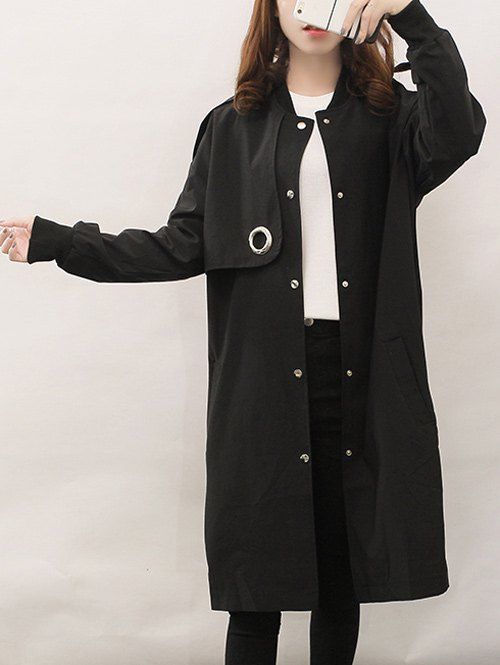 

Single Breasted Long Coat With Pocket, Black