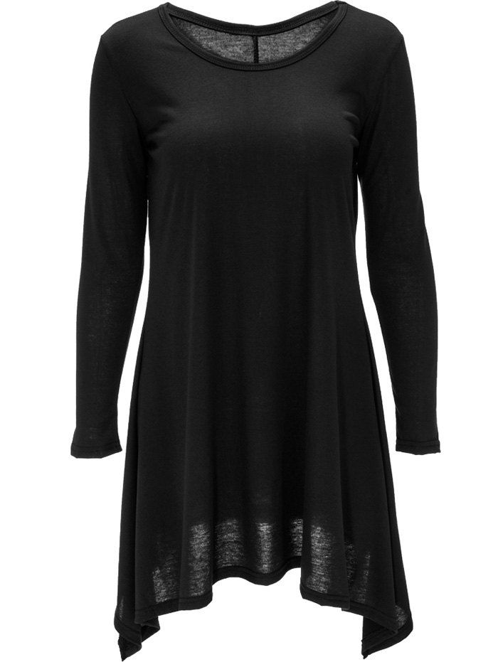

Long Sleeve Handkerchief Tee Shirt Dress, Black