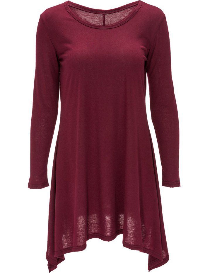 

Long Sleeve Handkerchief Tee Shirt Dress, Wine red