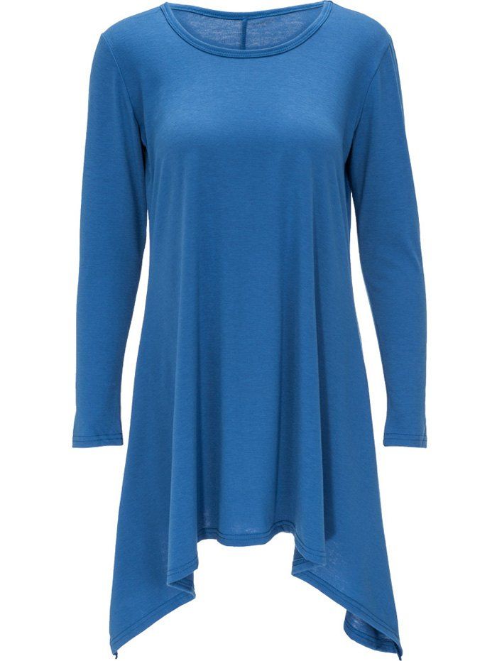 

Long Sleeve Handkerchief Tee Shirt Dress, Blue