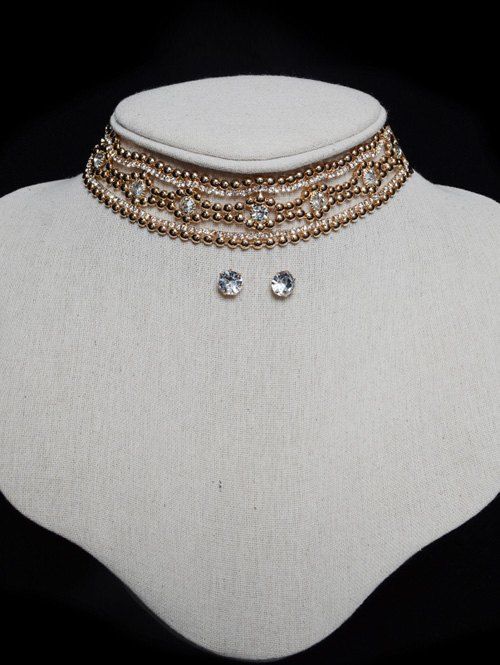 

Tiered Rhinestone Floral Choker Set, Golden
