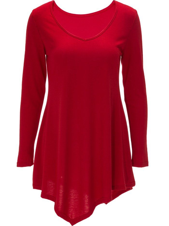 

Long Sleeve Asymmetric T-shirt Skater Dress, Red