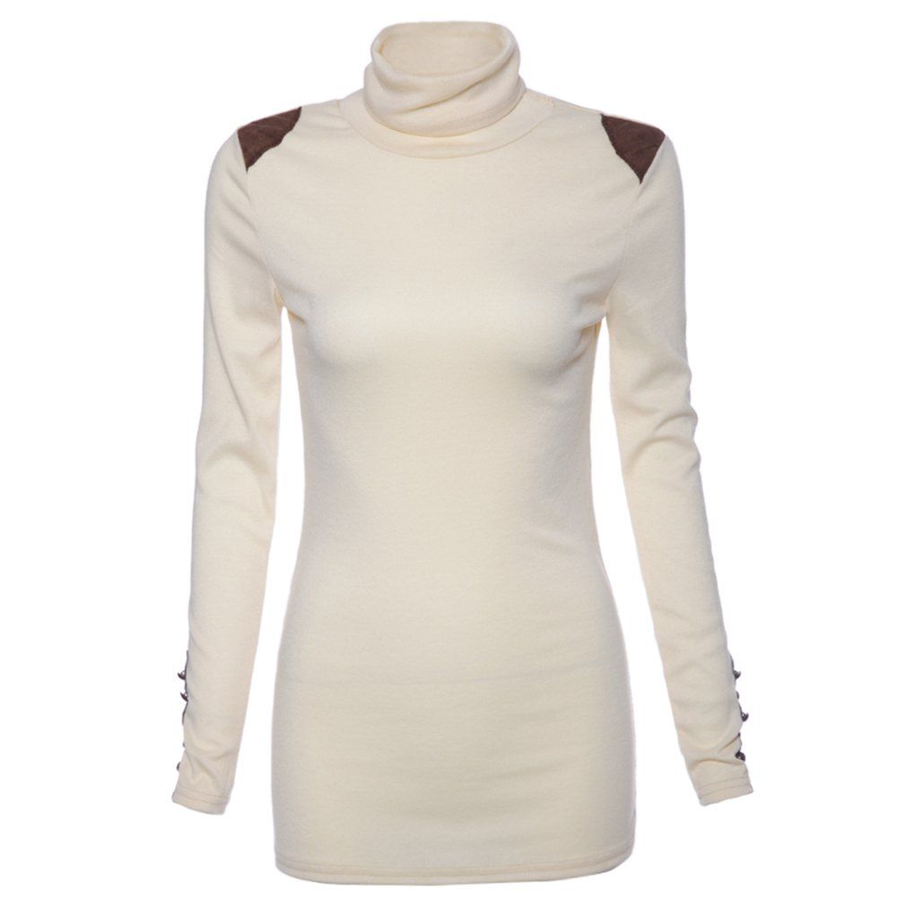 

Turtle Neck Splicing Bead Sweater, White