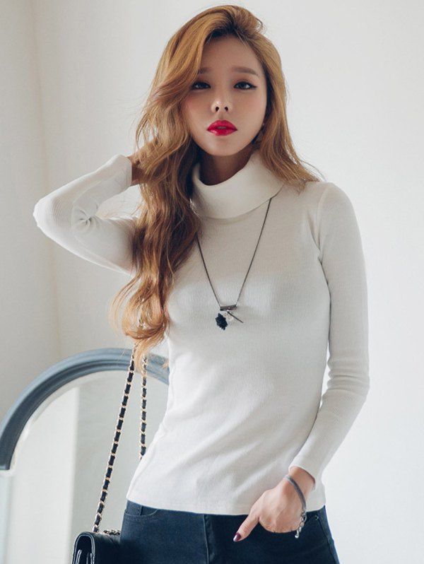 

Turtleneck Long Sleeves T-Shirt, White