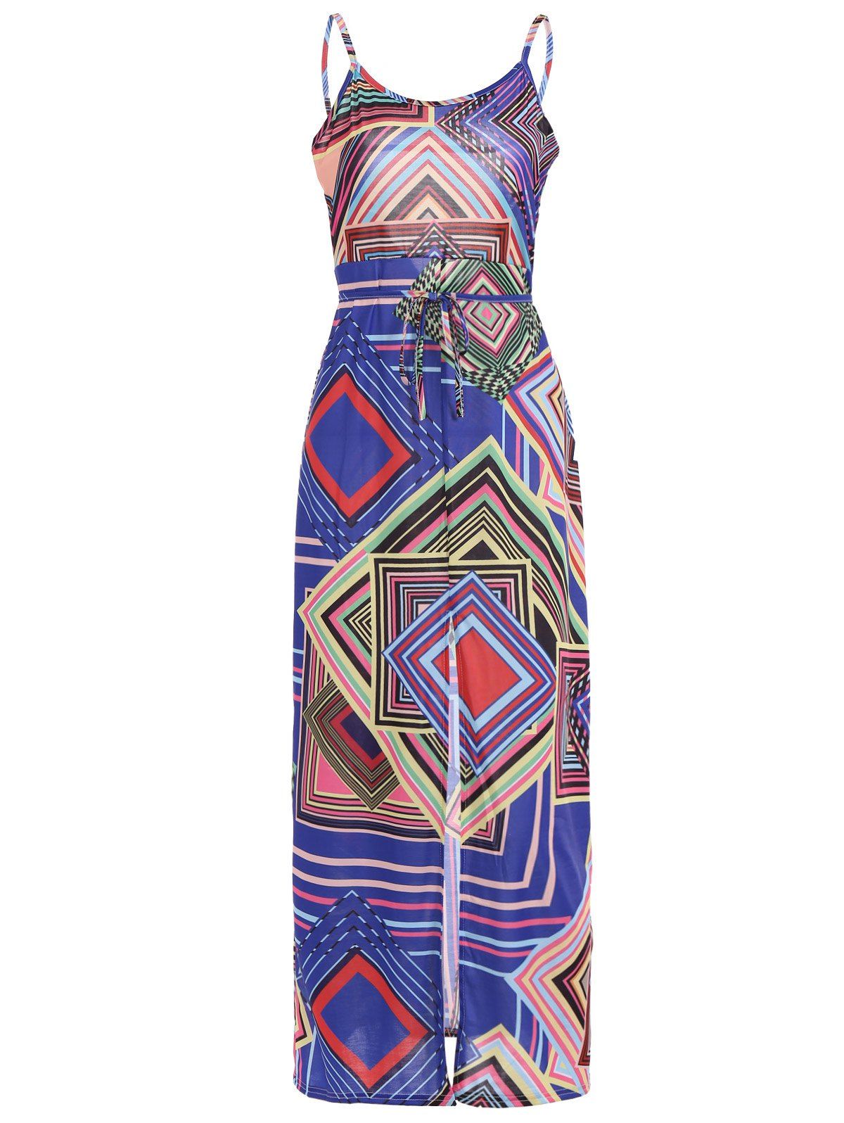 

Bohemian Spaghetti Strap Geometric Maxi Dress, Colormix
