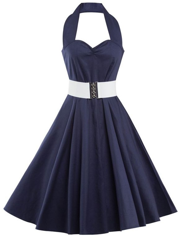 rétro robe sans manches en dos-nu - Bleu Violet XL