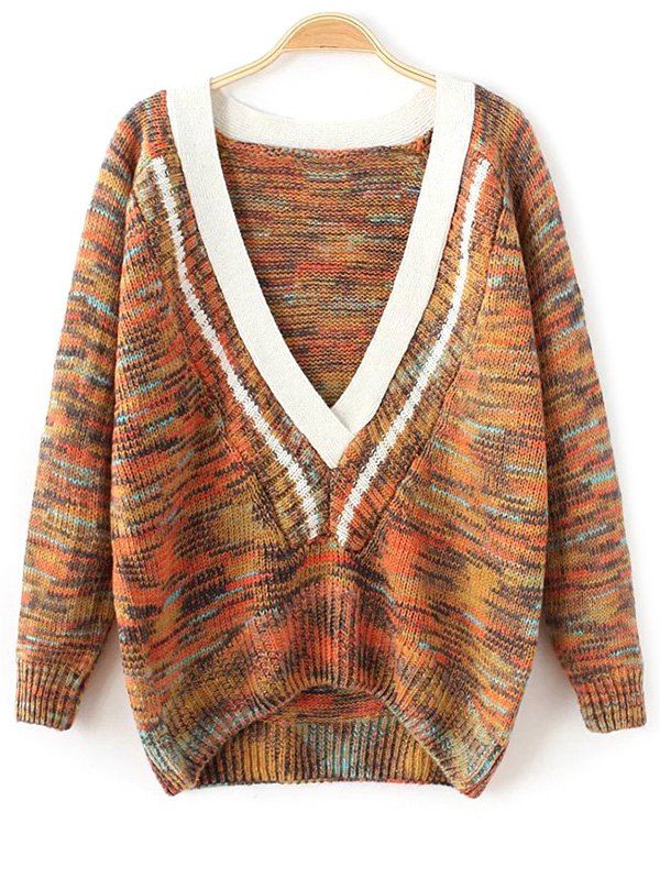 

Plunging Neck Space-Dyed Sweater, Orange