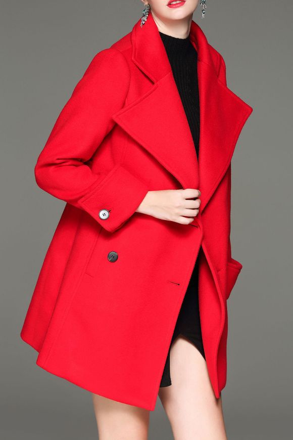 Turn Down Collar Coat Double Breasted - Rouge S