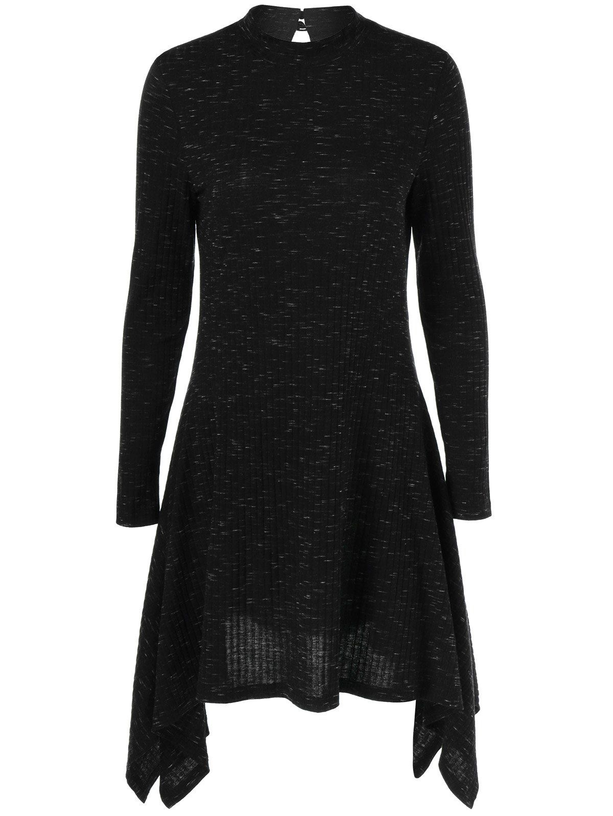 2018 Ribbed Asymmetrical Long Sleeve Skater Sweater Dress BLACK M In ...