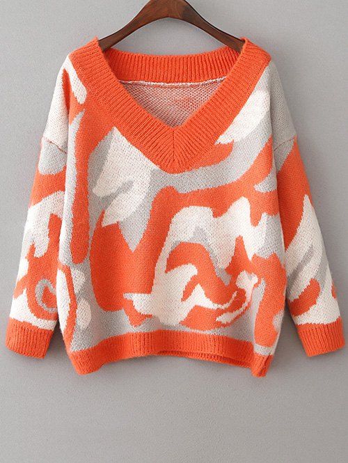 Pull-over en mohair jacquard camouflage - Orange ONE SIZE