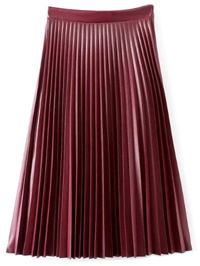 Accordion Pleat PU Leather Skirt - WINE RED S