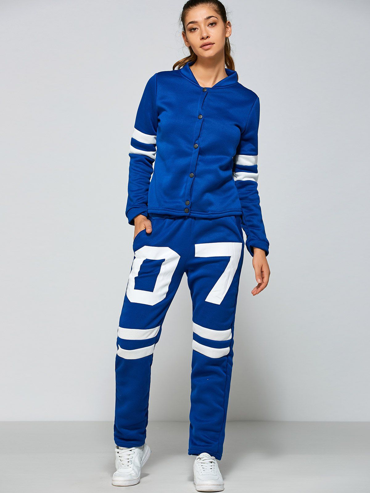 

Single Breasted Jacket and Number Print Pants, Blue and white