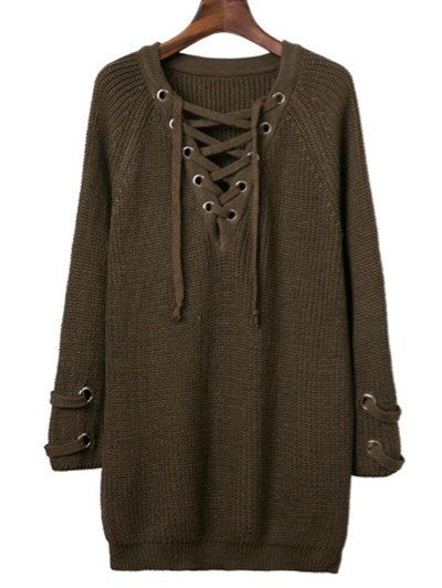 

Batwing Sweater with Criss Cross Bandage, Army green