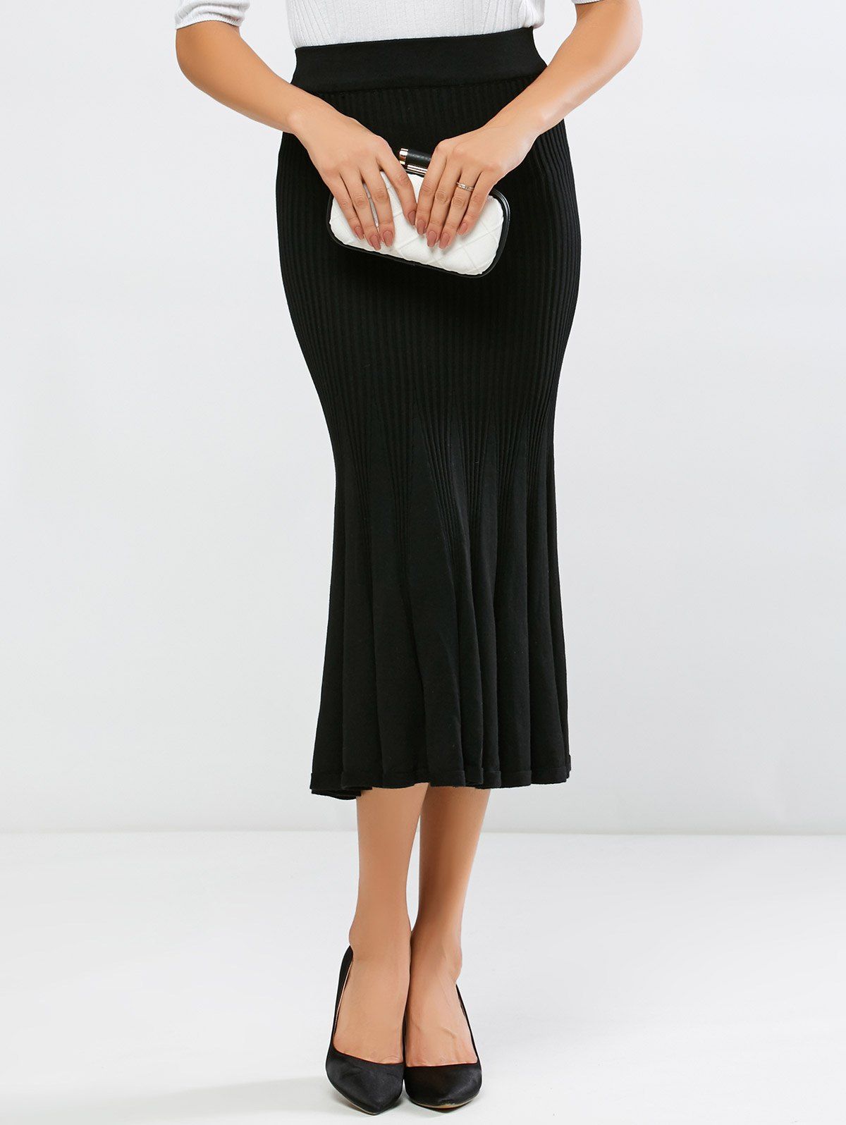 [17% OFF] 2021 High Waisted Mermaid Knit Midi Skirt In BLACK | DressLily