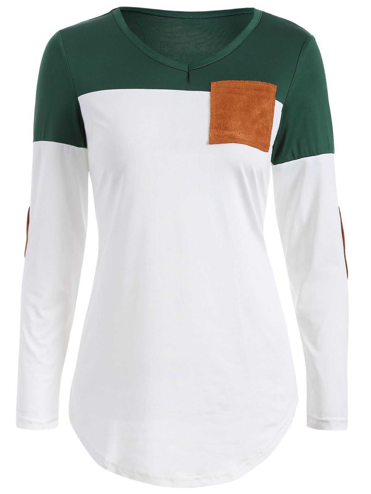 

Color Block Elbow Sleeve T Shirt, Blackish green