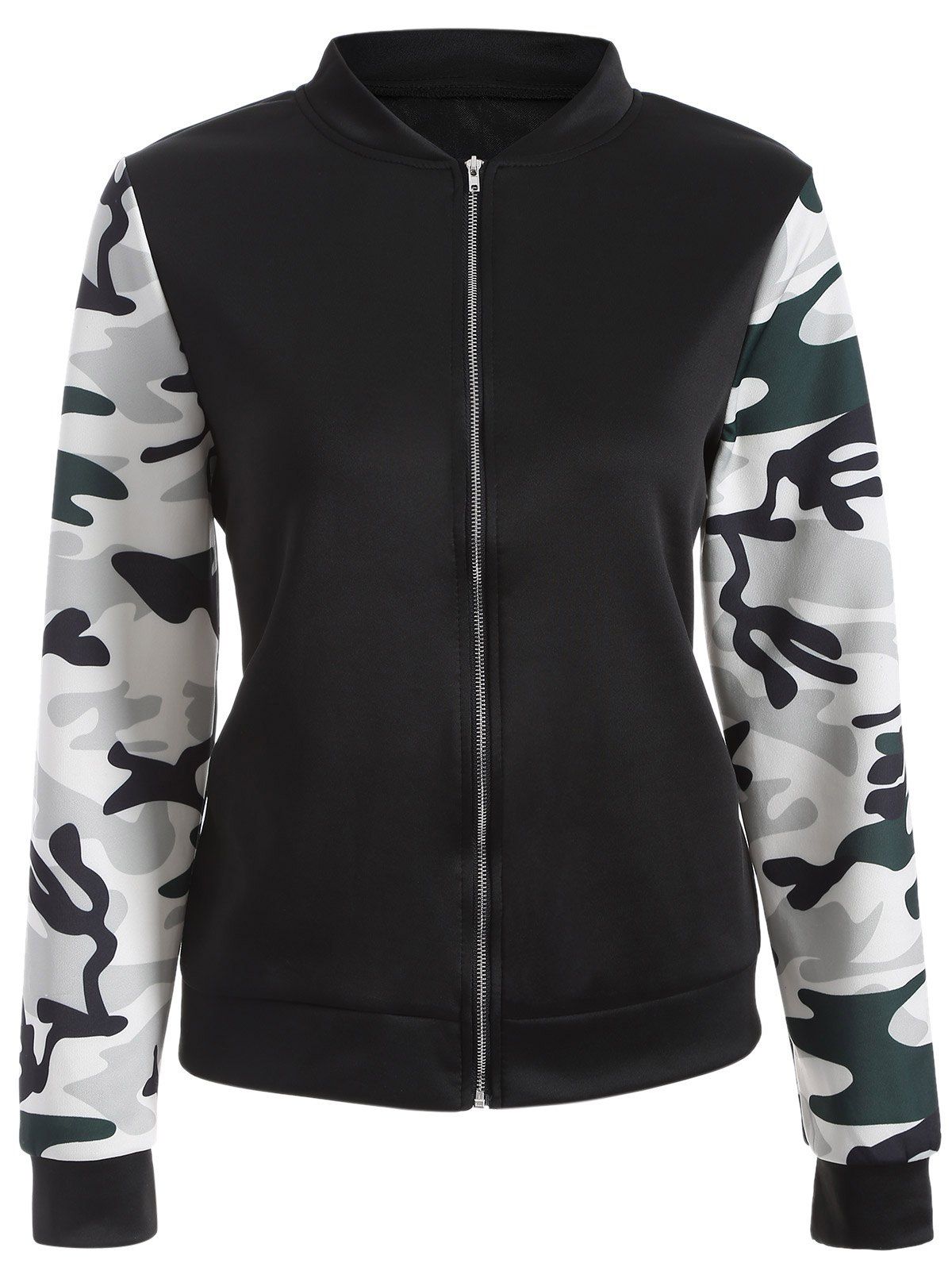 [17% OFF] 2021 Zip Up Camouflage Print Jacket In BLACK | DressLily