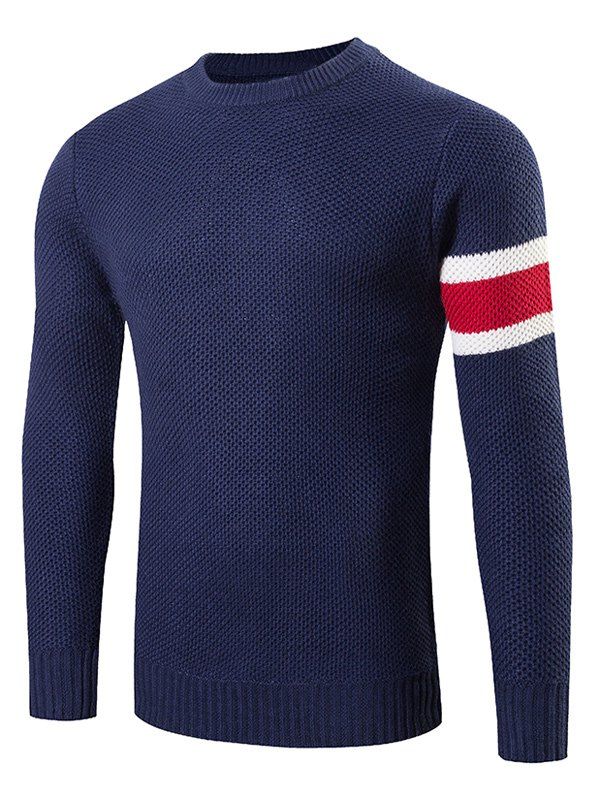 

Stripes Pattern Crew Neck Sweater, Cadetblue