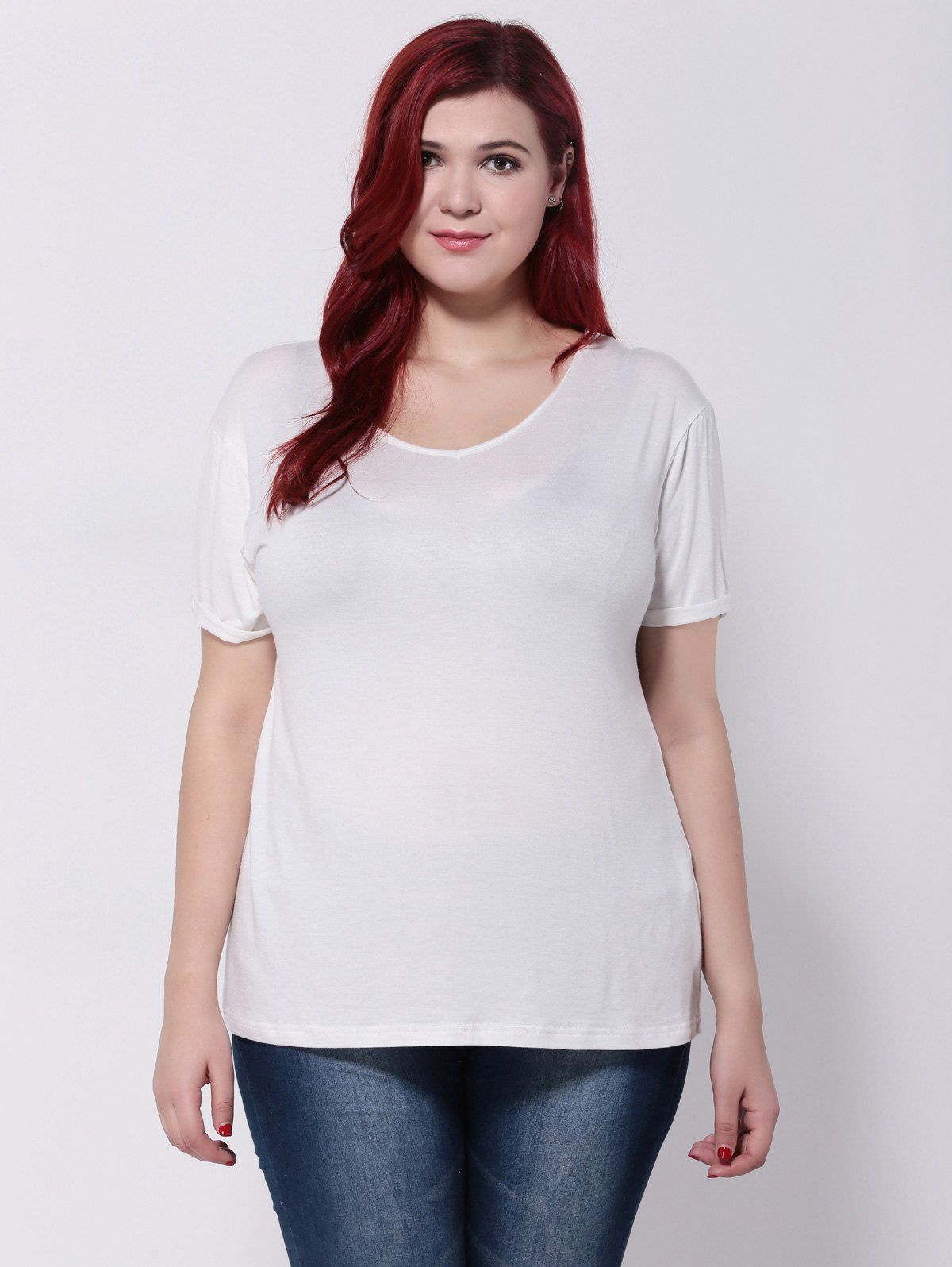 

Hemming Sleeves Drop Shoulder T-Shirt, White