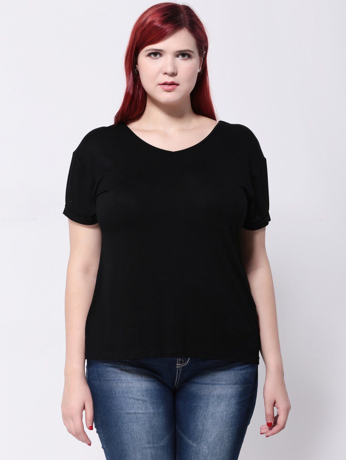 

Hemming Sleeves Drop Shoulder T-Shirt, Black