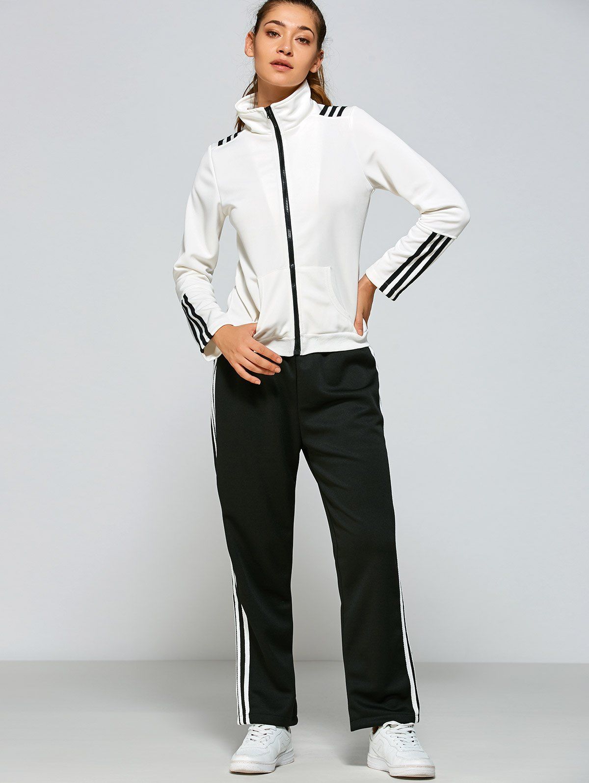 

Striped Two Tone Gym Outfits, White and black