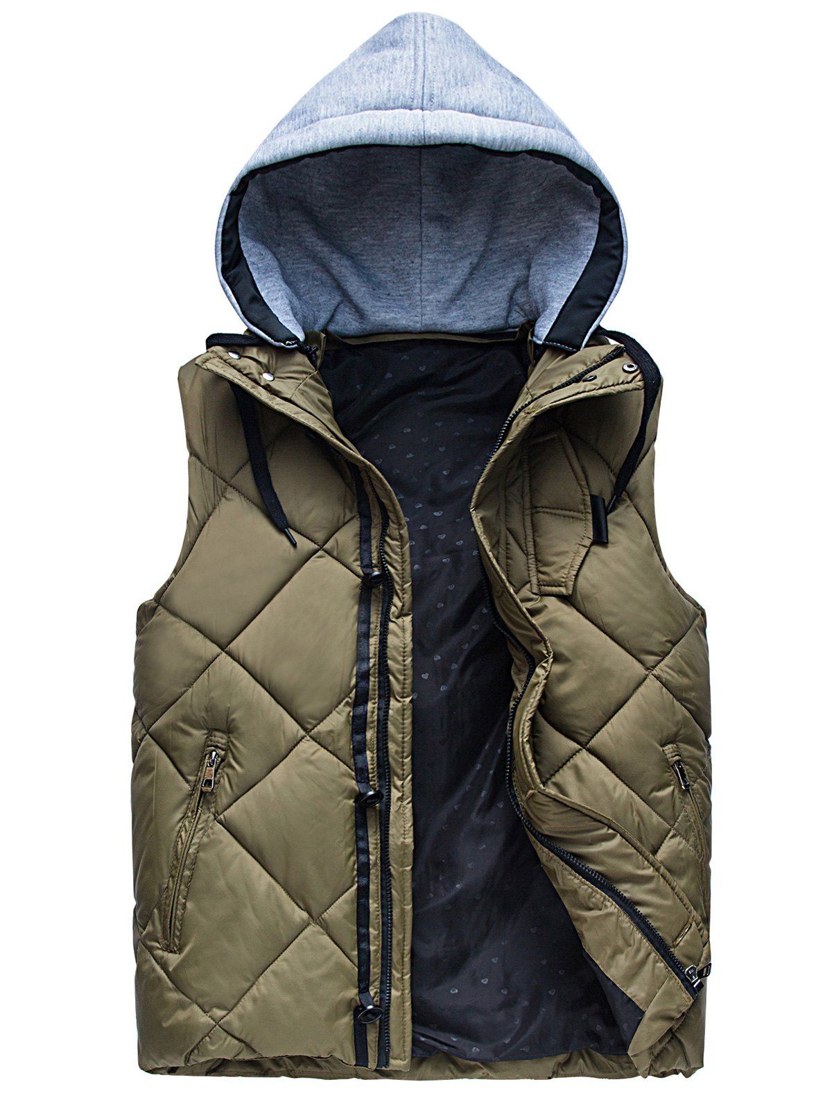 

Argyle Pattern Zip-Up Hooded Down Waistcoat, Army green