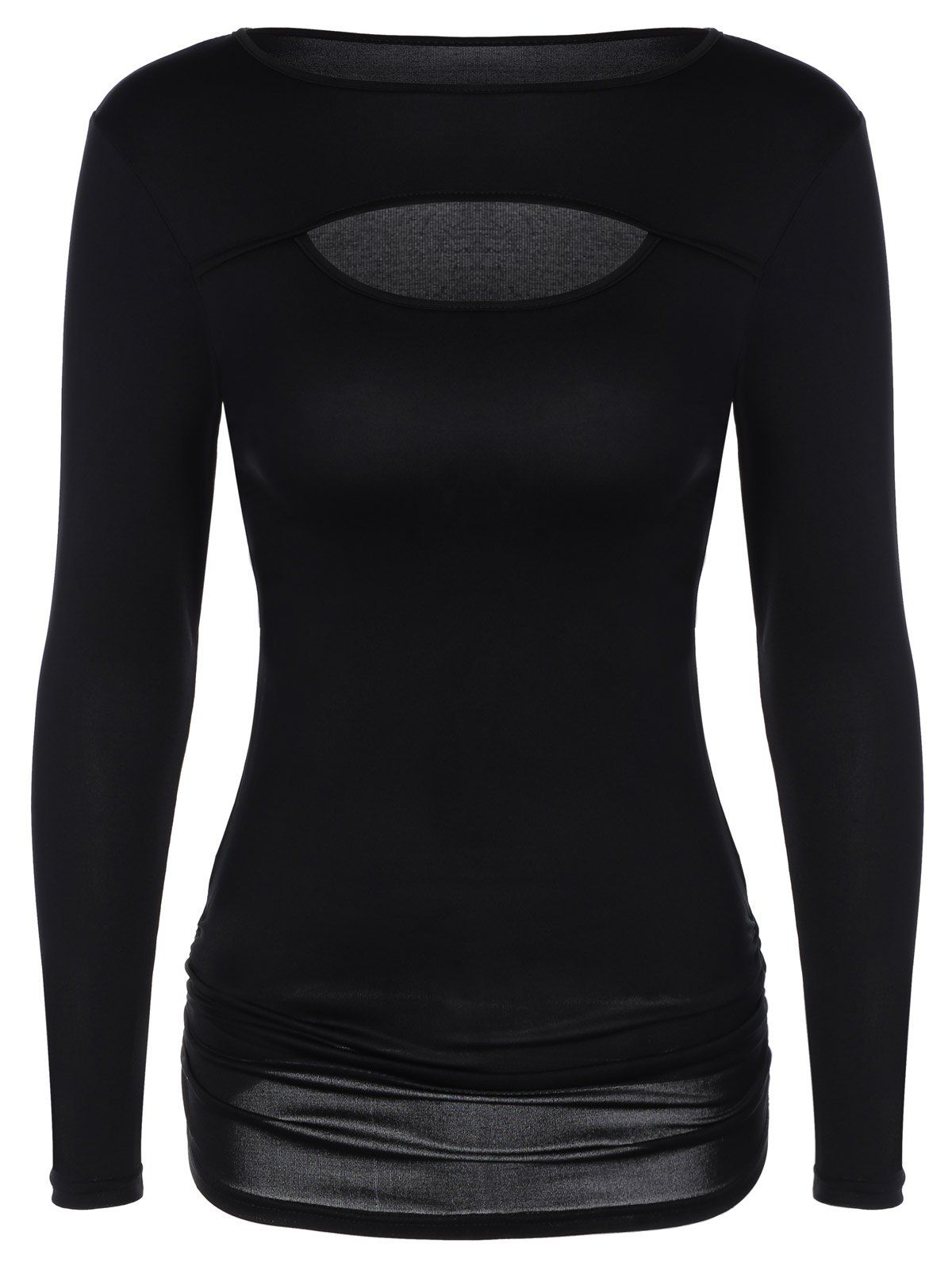 [17 OFF] 2021 Front Hole Long Sleeve Ruched TShirt In BLACK DressLily