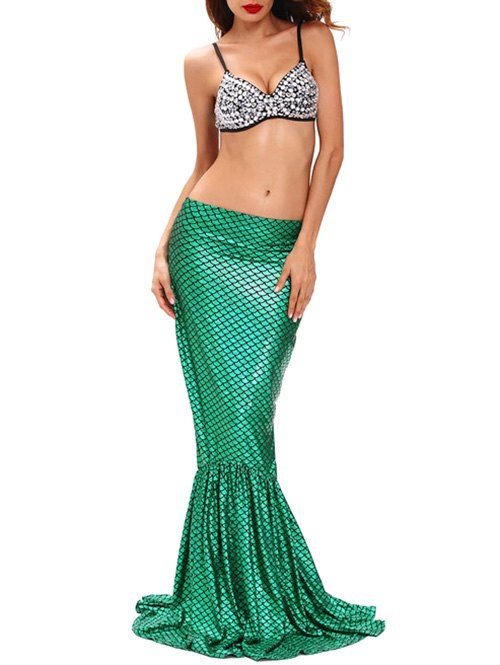 Hallowmas Costumes Mermaid Skirt With Bra - GREEN S