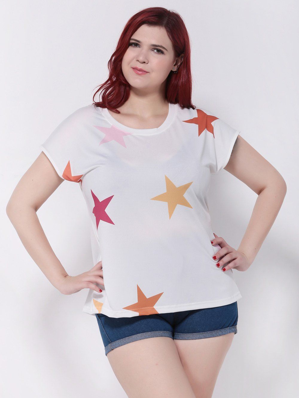 

Short Sleeves Star Print T-Shirt, White
