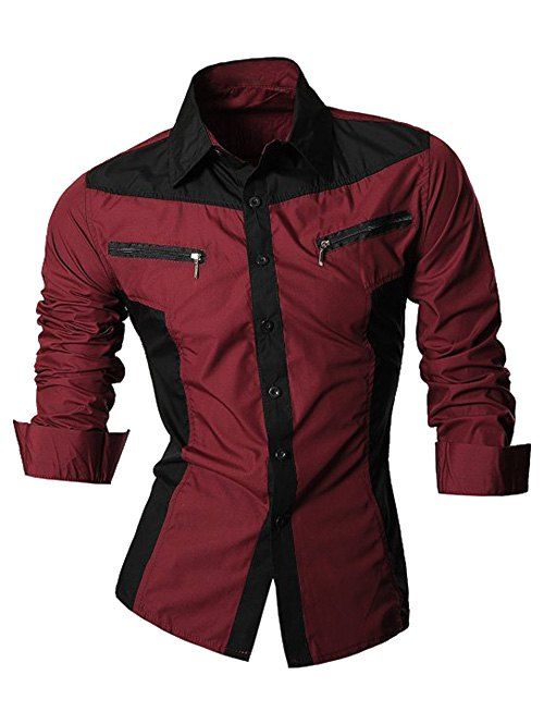 Color Block manches longues Zipper shirt Agrémentée - Rouge vineux L