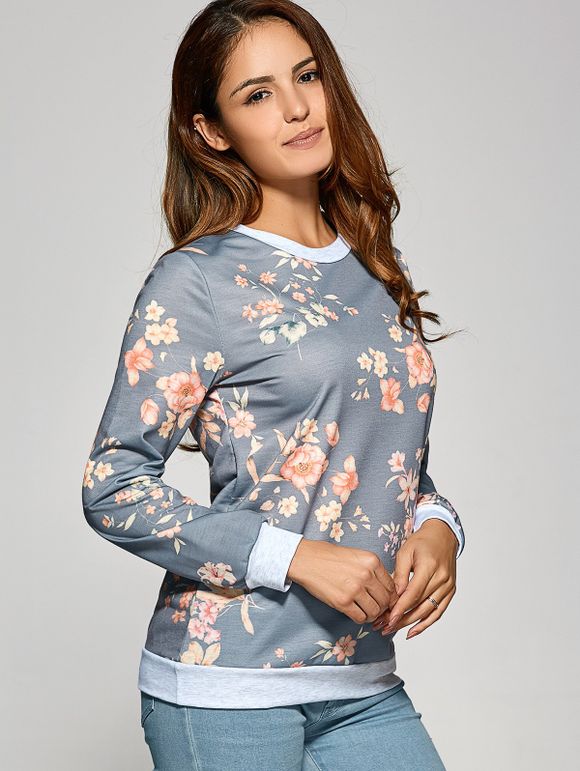 Flower Print Sweatshirt - Gris XL