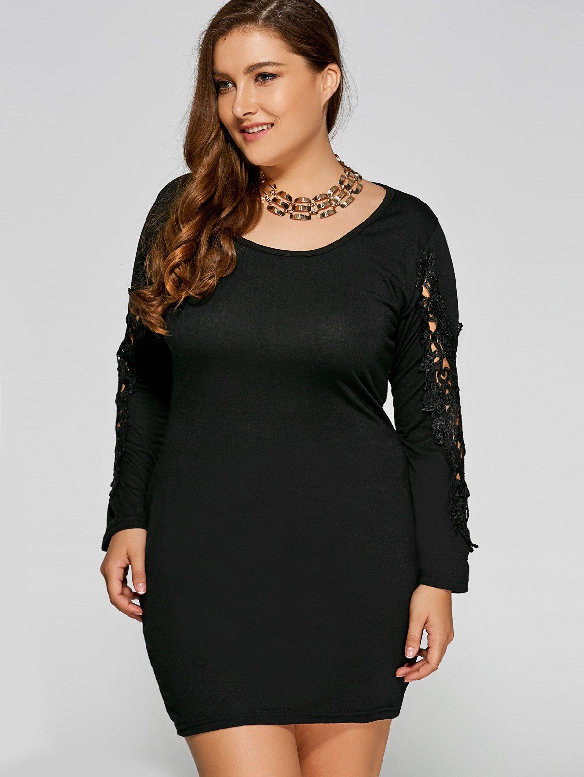 

Lace Insert Plus Size Bodycon Dress, Black