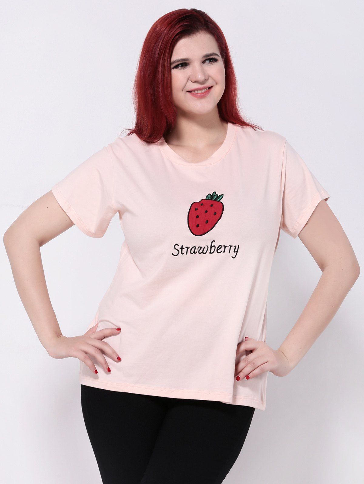 

Strawberry Print Short Sleeve T-Shirt, Shallow pink