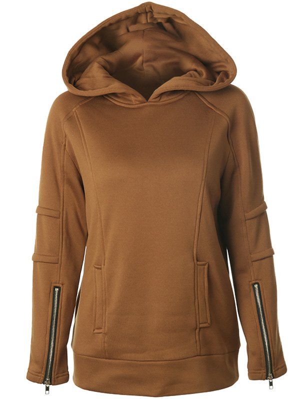 

Raglan Sleeve Casual Pullover Hoodie, Light coffee