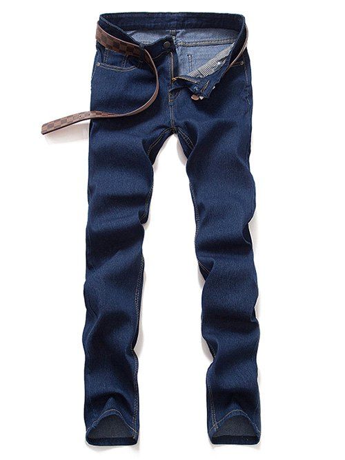 Mid-Waisted Zipper Fly Skinny Jeans - Bleu profond 28