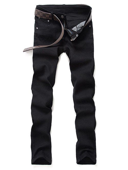 Mid-Waisted Zipper Fly Skinny Jeans - Noir 30