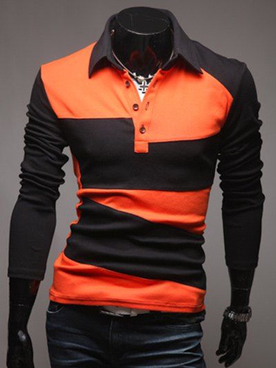 Design Bouton Polo à manches longues col T-shirt - Tangerine M