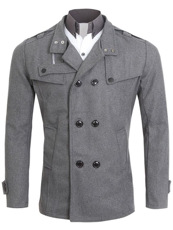 Tournez-Down Neck Pocket Double Breasted Peacoat - Gris M