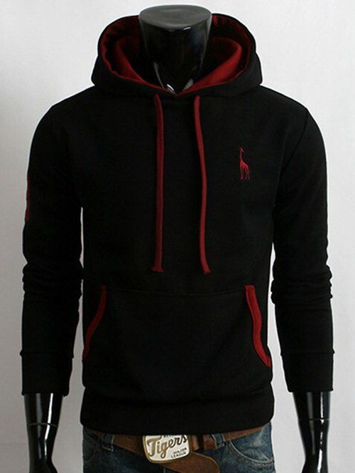 

Fawn Embroidered Pocket Pullover Hoodie, Black