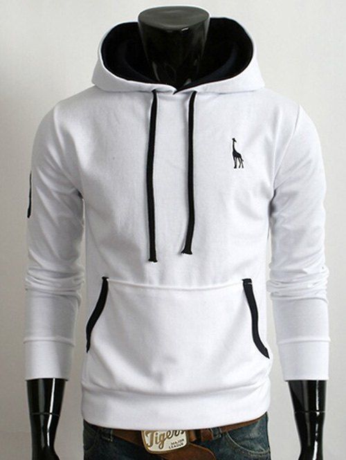 

Fawn Embroidered Pocket Pullover Hoodie, White