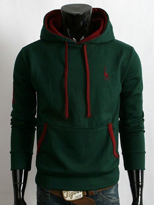 

Fawn Embroidered Pocket Pullover Hoodie, Blackish green