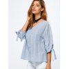 Rayé Tied Up-Puff manches Blouse - Bleu clair XL