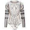See-Through Imprimer Mesh Bodysuit - Blanc Cassé L