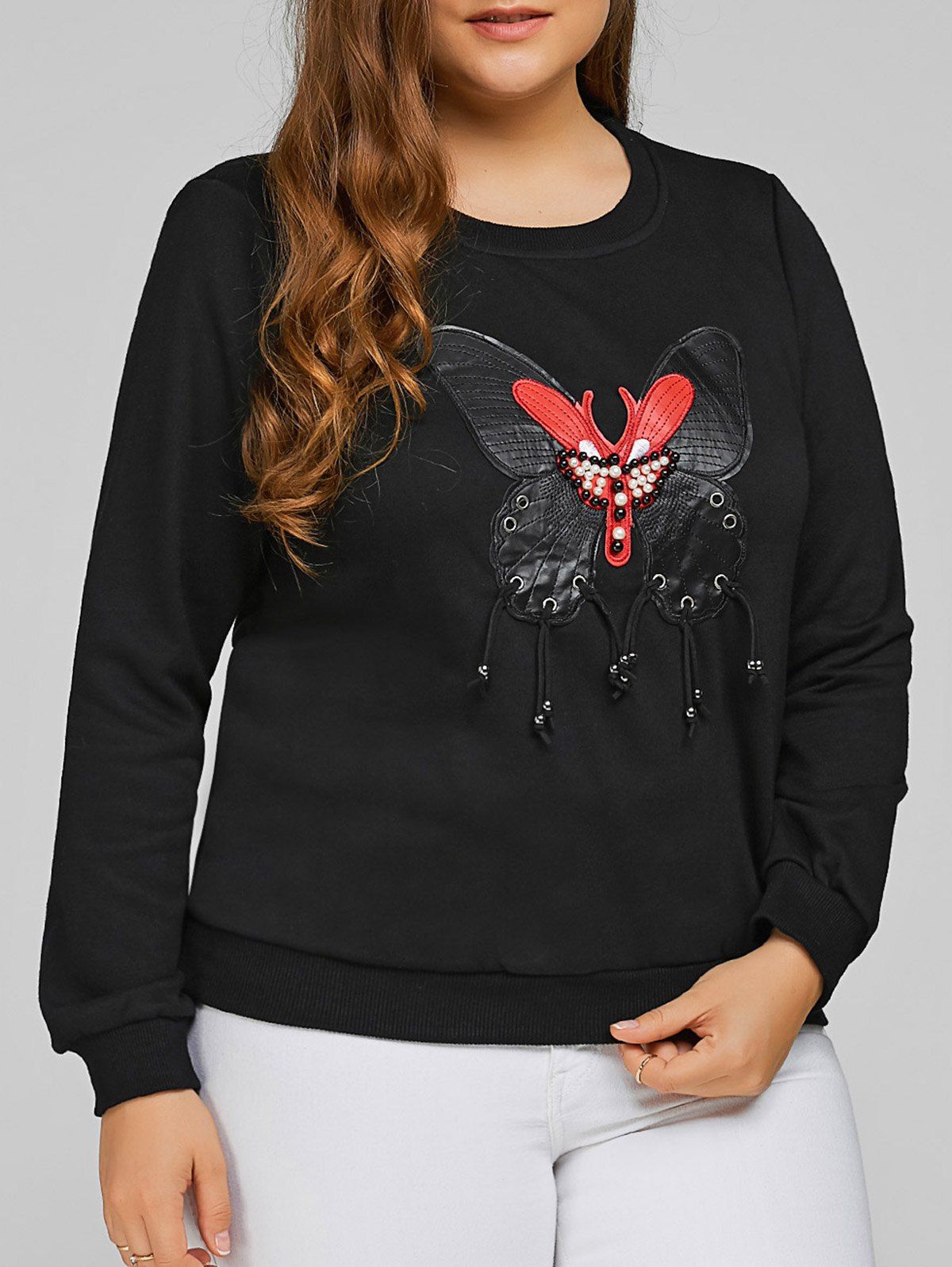 

Butterfly Applique Plus Size Sweatshirt, Black