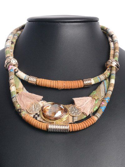 

Retro Layered Faux Crystal Statement Necklace, Brown