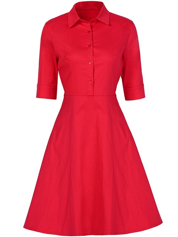 Bouton Vintage Design Robe taille haute - Rouge 2XL