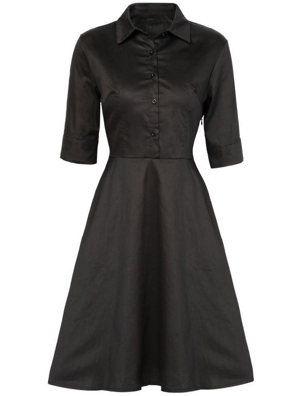 Bouton Vintage Design Robe taille haute - Noir 2XL